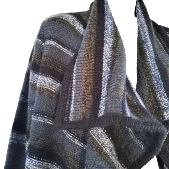 Kensie Cardigan Sweater Oversized Rib-Knit Collar Striped Drapey Open Front - Picture 9 of 13